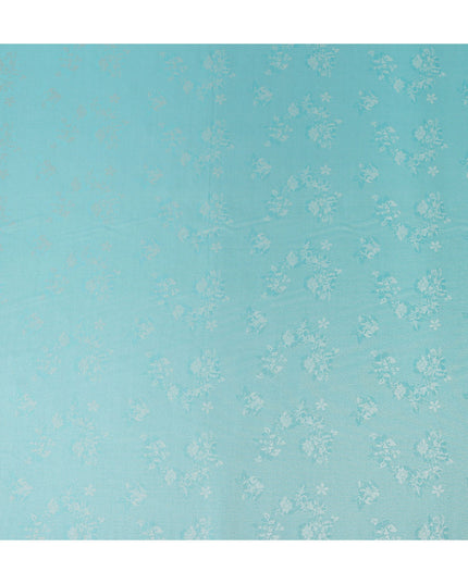 Aqua Blue Pure Silk Satin Jacquard Fabric 110cm