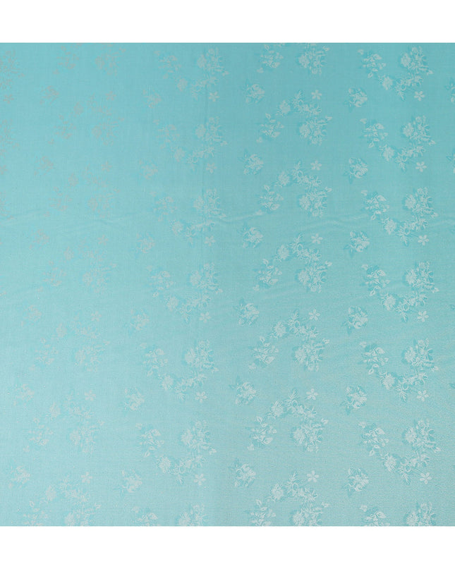 Aqua Blue Pure Silk Satin Jacquard Fabric 110cm