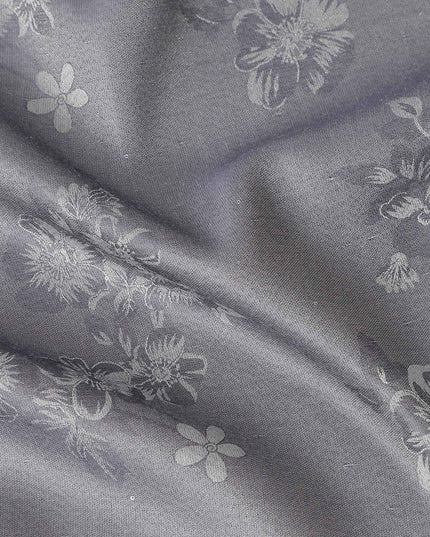 Silver Grey Pure Silk Satin Jacquard Fabric 110cm