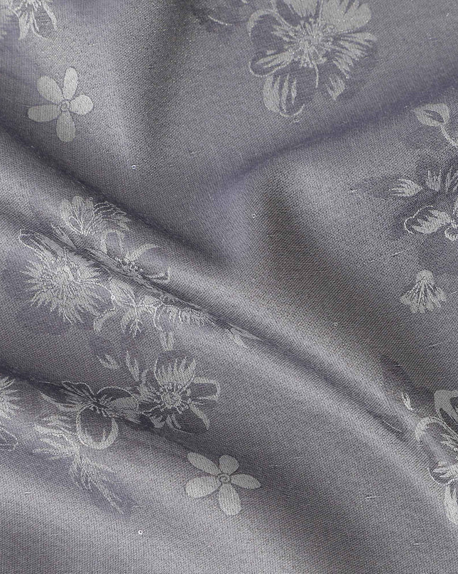 Silver Grey Pure Silk Satin Jacquard Fabric 110cm