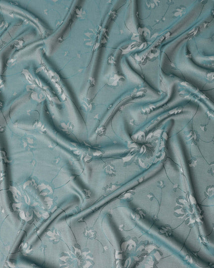 Slate Teal Pure Silk Satin Jacquard Fabric 110cm