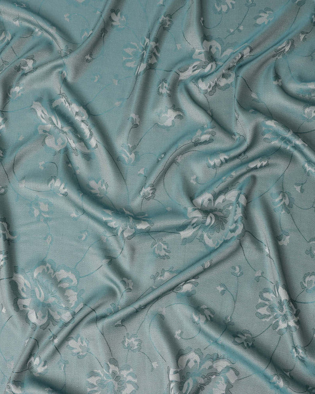 Slate Teal Pure Silk Satin Jacquard Fabric 110cm