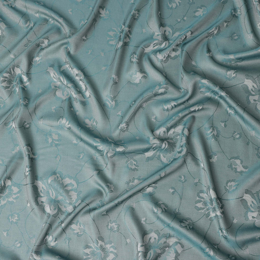 Slate Teal Pure Silk Satin Jacquard Fabric 110cm