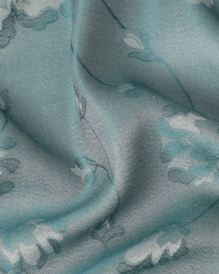 Slate Teal Pure Silk Satin Jacquard Fabric 110cm