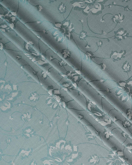 Slate Teal Pure Silk Satin Jacquard Fabric 110cm