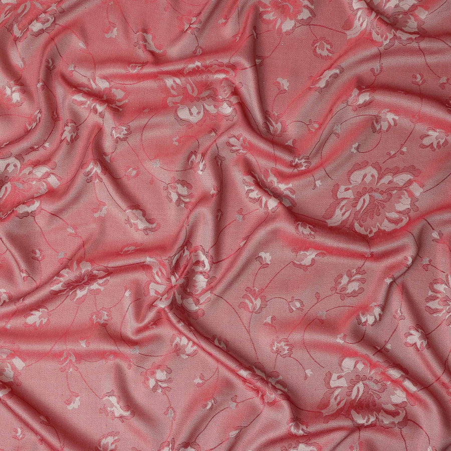 Coral Red Pure Silk Satin Jacquard Fabric 110cm