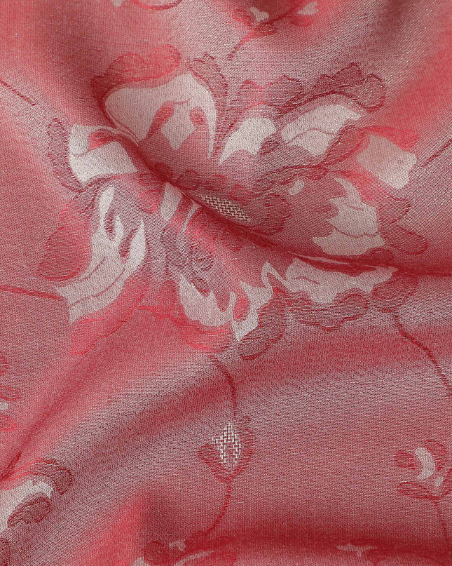 Coral Red Pure Silk Satin Jacquard Fabric 110cm