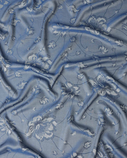 Steel Blue Pure Silk Satin Jacquard Fabric 110cm