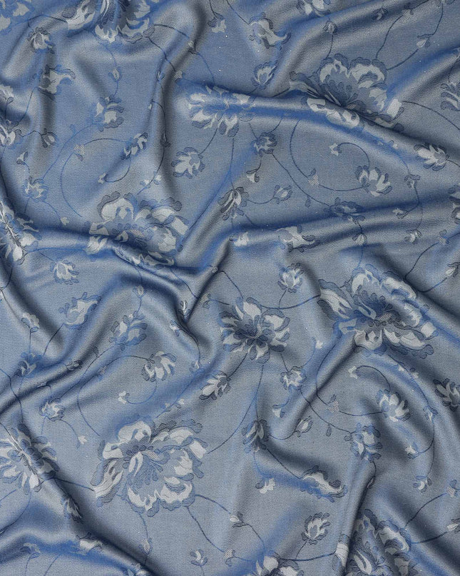 Steel Blue Pure Silk Satin Jacquard Fabric 110cm