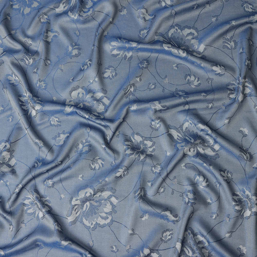 Steel Blue Pure Silk Satin Jacquard Fabric 110cm