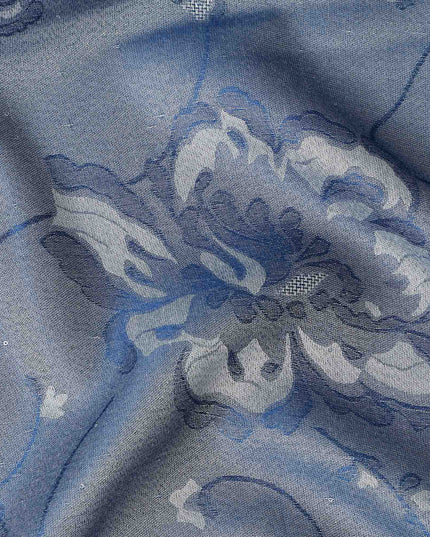 Steel Blue Pure Silk Satin Jacquard Fabric 110cm