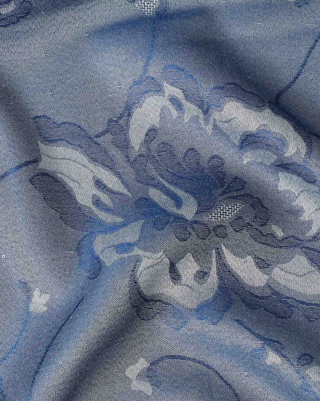 Steel Blue Pure Silk Satin Jacquard Fabric 110cm