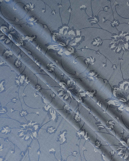Steel Blue Pure Silk Satin Jacquard Fabric 110cm