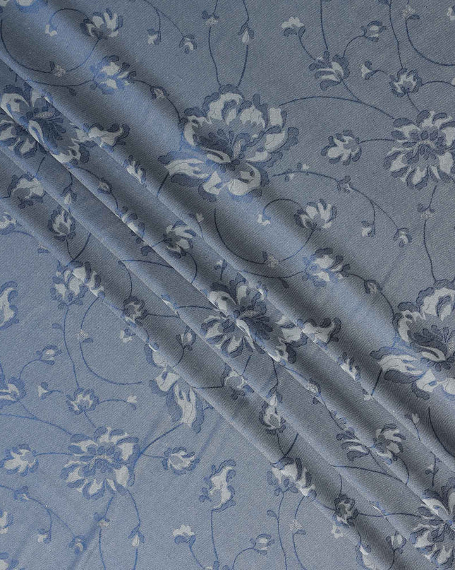 Steel Blue Pure Silk Satin Jacquard Fabric 110cm