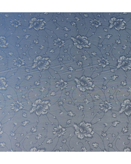 Steel Blue Pure Silk Satin Jacquard Fabric 110cm