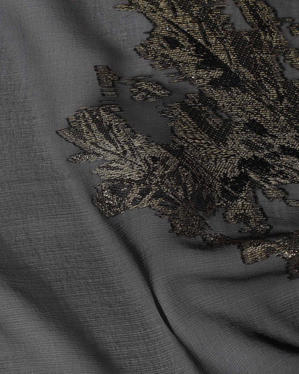 Midnight Black Abstract Lurex Silk Chiffon Fabric 110cm