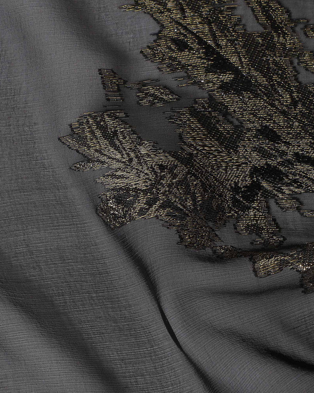 Midnight Black Abstract Lurex Silk Chiffon Fabric 110cm