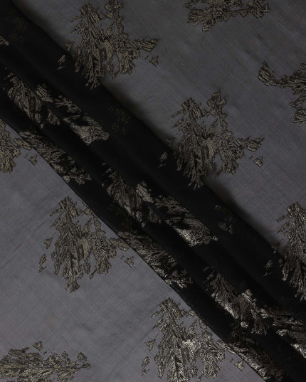 Midnight Black Abstract Lurex Silk Chiffon Fabric 110cm