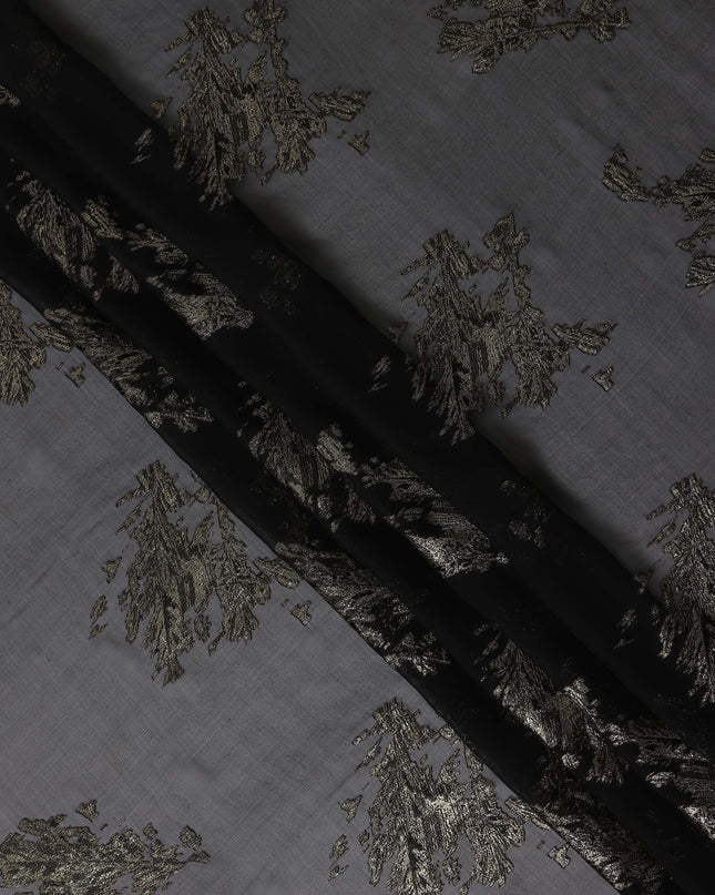 Midnight Black Abstract Lurex Silk Chiffon Fabric 110cm