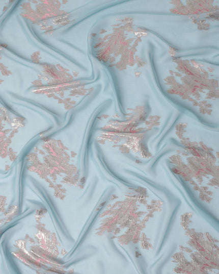 Powder Blue Abstract Lurex Silk Chiffon Fabric 110cm