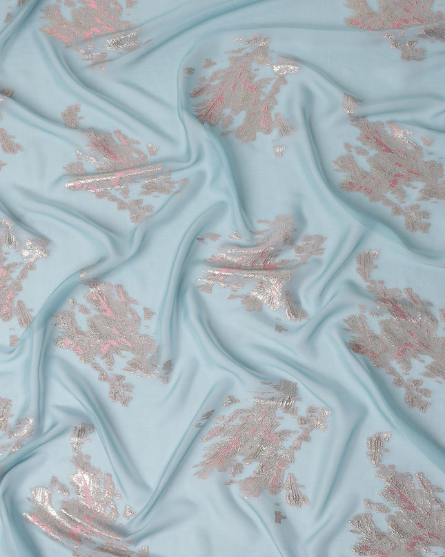 Powder Blue Abstract Lurex Silk Chiffon Fabric 110cm