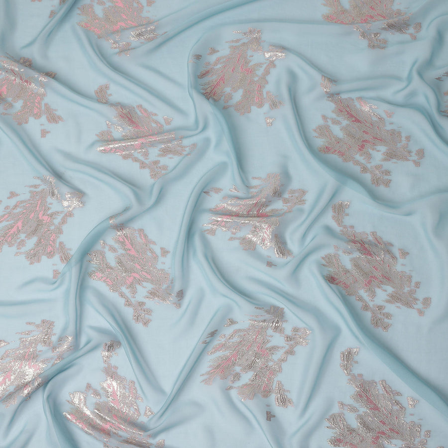 Powder Blue Abstract Lurex Silk Chiffon Fabric 110cm