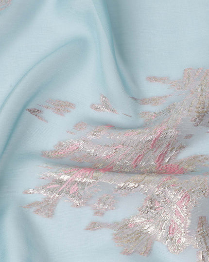 Powder Blue Abstract Lurex Silk Chiffon Fabric 110cm