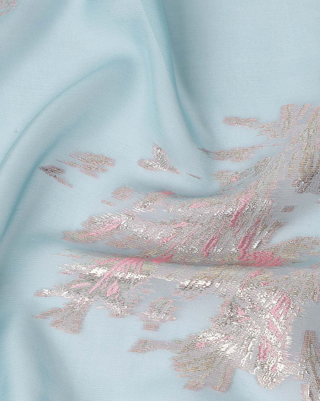 Powder Blue Abstract Lurex Silk Chiffon Fabric 110cm