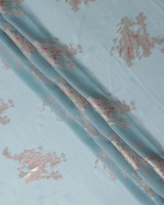 Powder Blue Abstract Lurex Silk Chiffon Fabric 110cm