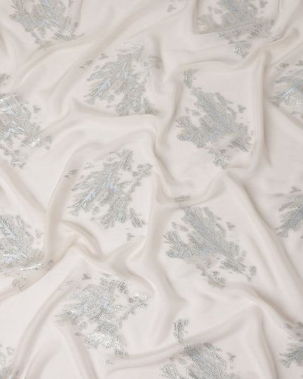 Porcelain White Abstract Lurex Silk Chiffon Fabric 110cm
