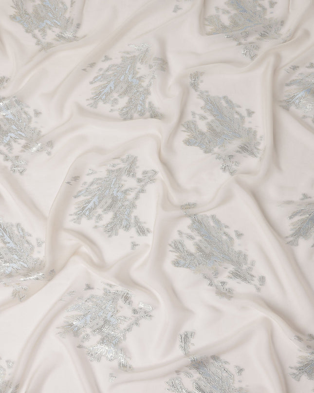 Porcelain White Abstract Lurex Silk Chiffon Fabric 110cm