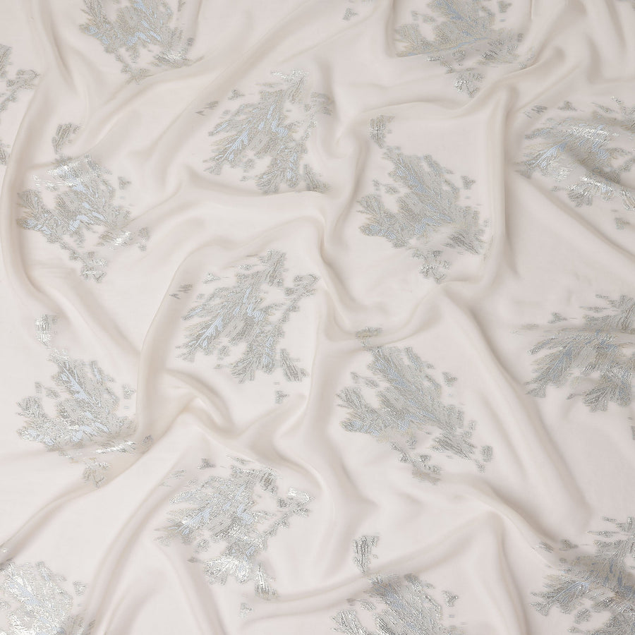 Porcelain White Abstract Lurex Silk Chiffon Fabric 110cm
