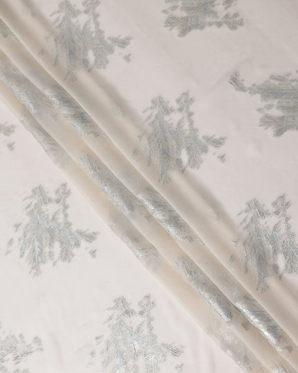 Porcelain White Abstract Lurex Silk Chiffon Fabric 110cm