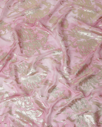 Candy Pink Floral Lurex Silk Chiffon Fabric 110cm