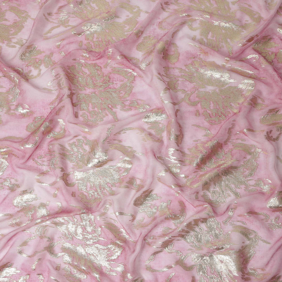 Candy Pink Floral Lurex Silk Chiffon Fabric 110cm