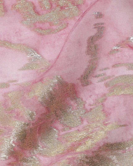 Candy Pink Floral Lurex Silk Chiffon Fabric 110cm