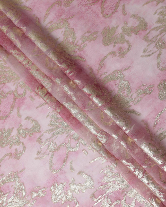 Candy Pink Floral Lurex Silk Chiffon Fabric 110cm