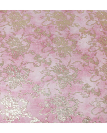 Candy Pink Floral Lurex Silk Chiffon Fabric 110cm