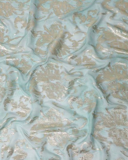Aqua Mint Floral Lurex Silk Chiffon Fabric 110cm