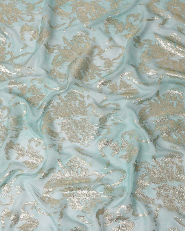 Aqua Mint Floral Lurex Silk Chiffon Fabric 110cm