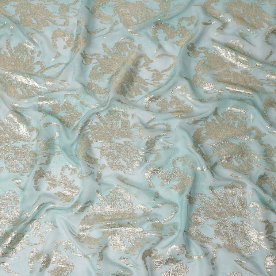 Aqua Mint Floral Lurex Silk Chiffon Fabric 110cm