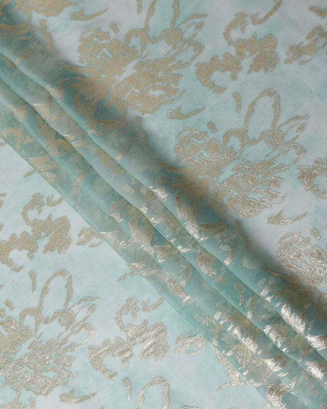Aqua Mint Floral Lurex Silk Chiffon Fabric 110cm