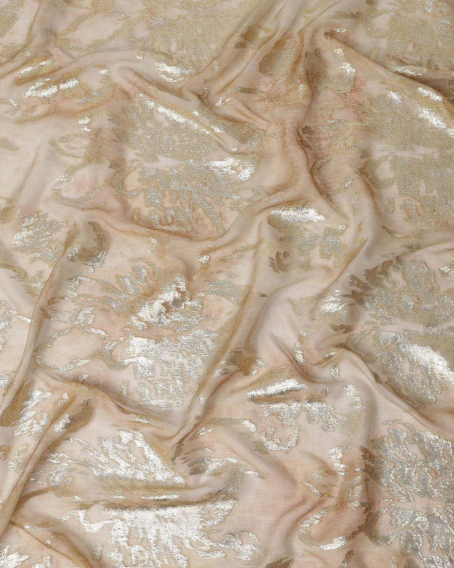 Nude Beige Floral Lurex Silk Chiffon Fabric 110cm