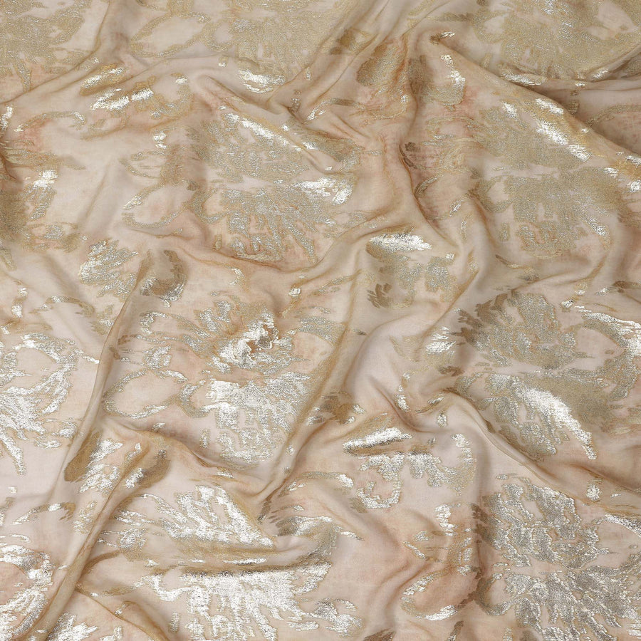 Nude Beige Floral Lurex Silk Chiffon Fabric 110cm