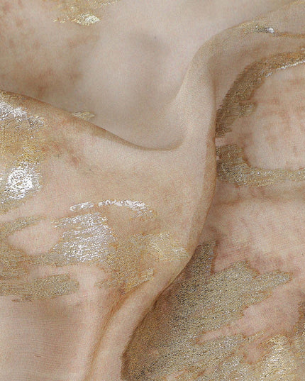 Nude Beige Floral Lurex Silk Chiffon Fabric 110cm