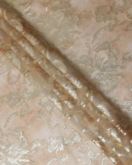 Nude Beige Floral Lurex Silk Chiffon Fabric 110cm