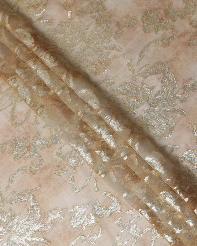 Nude Beige Floral Lurex Silk Chiffon Fabric 110cm