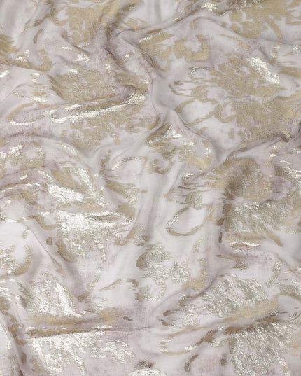 Oyster White Floral Lurex Silk Chiffon Fabric 110cm