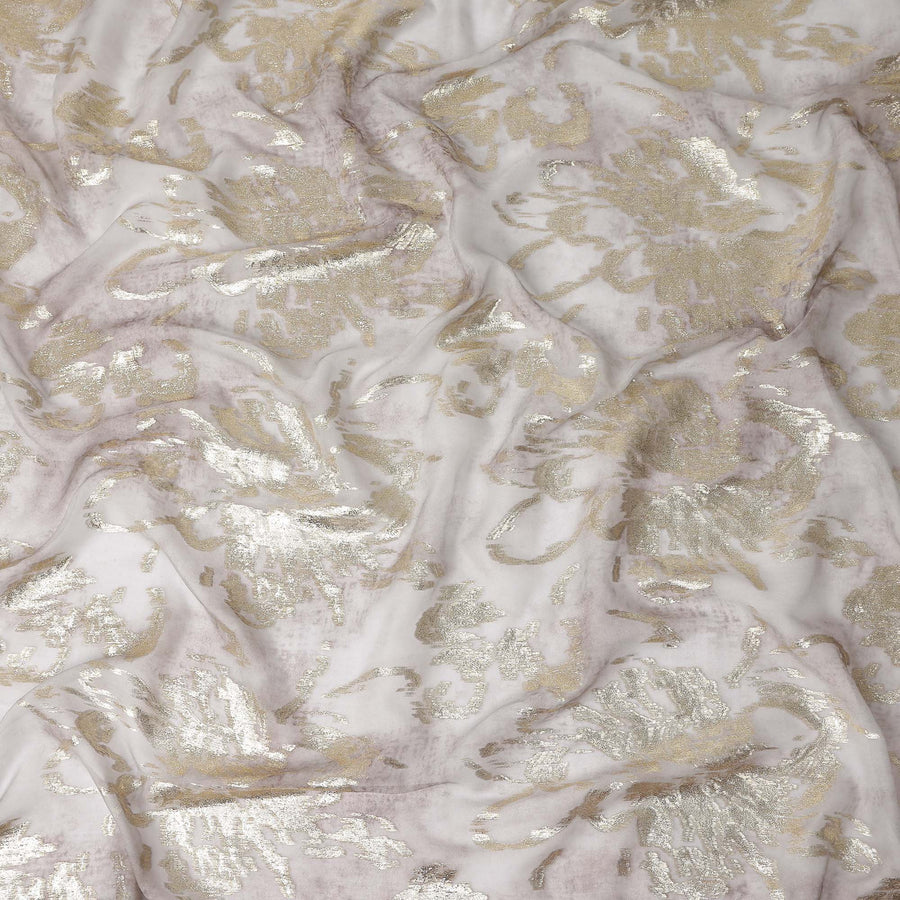 Oyster White Floral Lurex Silk Chiffon Fabric 110cm