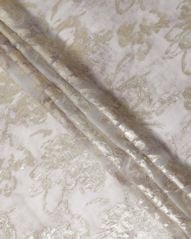 Oyster White Floral Lurex Silk Chiffon Fabric 110cm